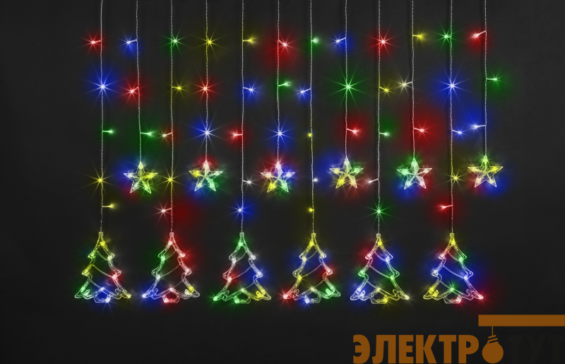 Гирлянда светодиодная "Бахрома" "Звезды и елочки" 95 126 NGF-D033-04 2.5х1м RGBY IP20 Navigator 95126