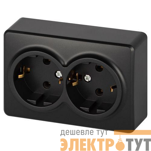 Розетка 2-м ОП Эксперт 11-2205-05 16А IP20 250В 2х2P+E Schuko с заземл. антрацит Эра Б0063047