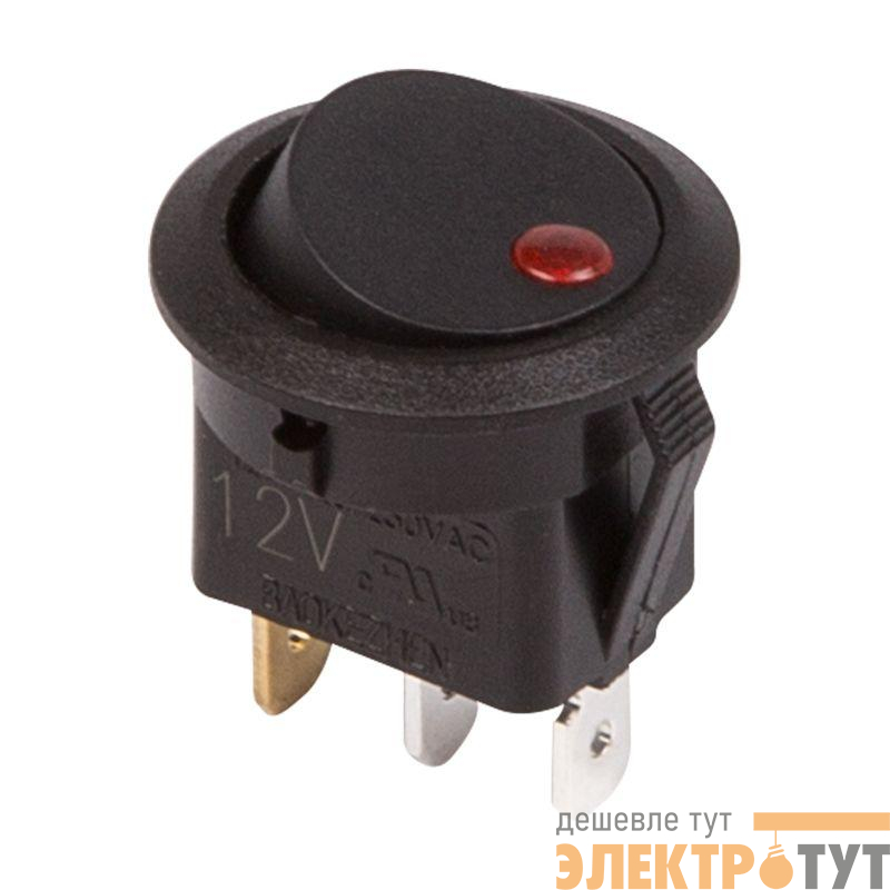 Выключатель клавишный круглый 12В 20А (3с) ON-OFF черн. подсветка красн. (RWB-215 MIRS-101Е-8С/D) Rexant 36-2580