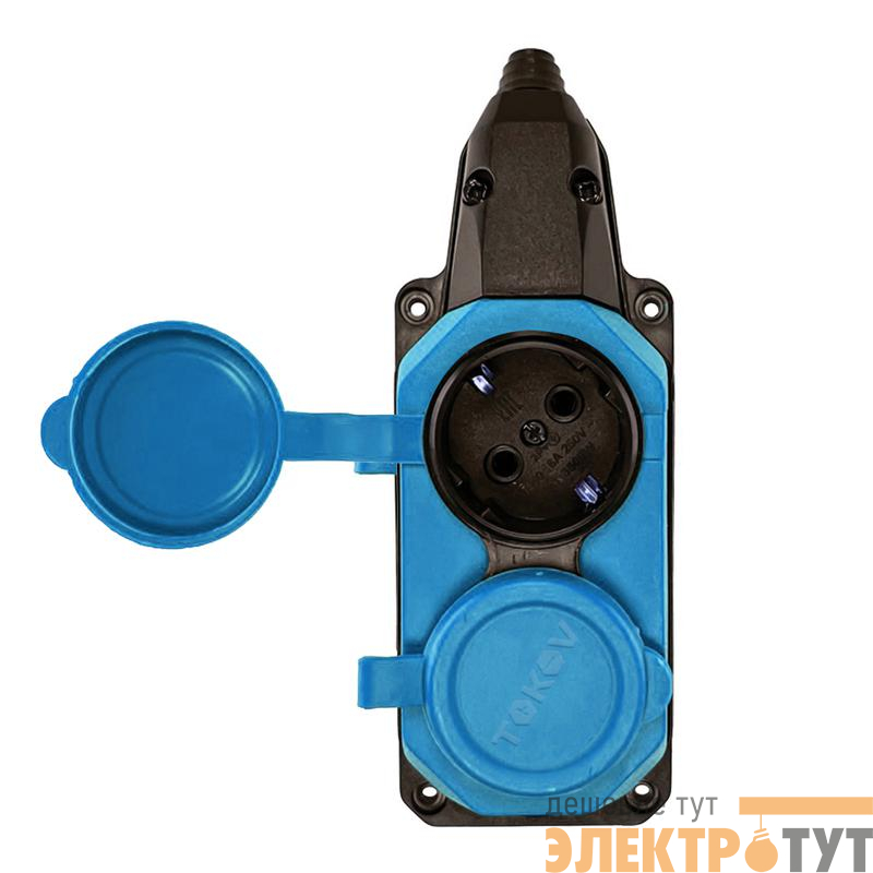 Колодка удлинителя 2-м с заземл. 16А IP44 каучук син. TOKOV TKE-C08-KK2-Z