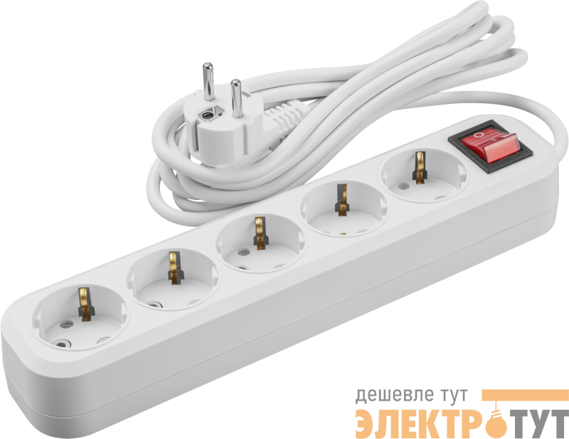 Удлинитель 5х3м с заземл. 16А IP20 90 811 OPE-S-05-300-ESC-3x1 с кнопкой бел. ОНЛАЙТ 90811
