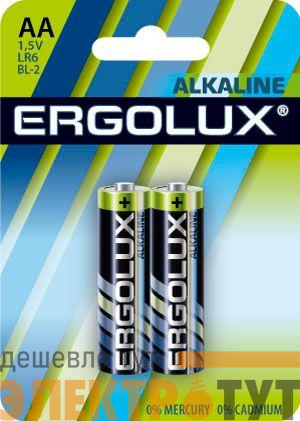 Элемент питания алкалиновый AA/LR6 1.5В Alkaline BL-2 (блист.2шт) Ergolux 11747