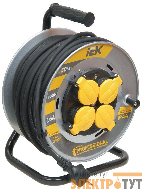Удлинитель на метал. катушке 4х30м с заземл. 16А IP44 Professional УК30 КГ 3х2.5 термозащита IEK WKP17-16-04-30-44
