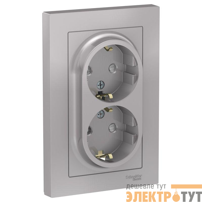 Розетка 2-м СП AtlasDesign 16А IP20 с заземл. защ. шторки в сборе алюм. SE ATN000326