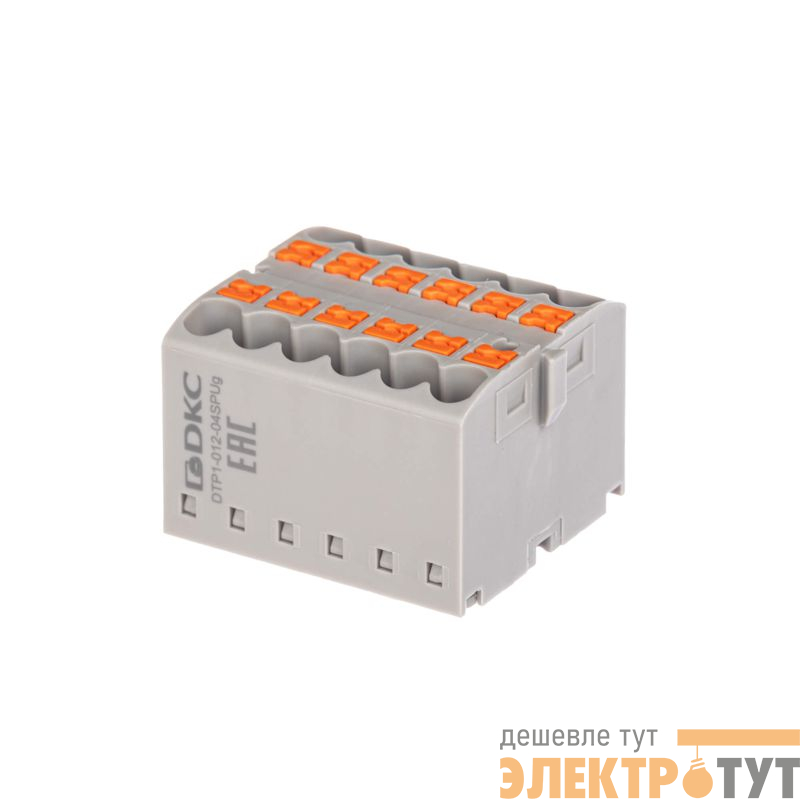 Блок распределительный зажим push-in 12 точек подключения 2.5кв.мм сер. DKC DTP1-012-04SPUG