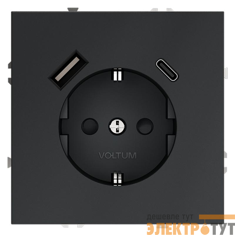 Розетка 1-м СП S70 16А с USB A+С с заземл. защ. шторки механизм графит Voltum VLS040507