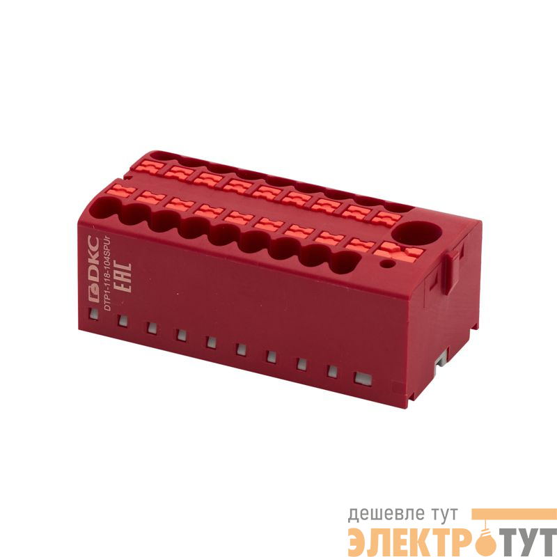 Блок распределительный зажим push-in 1 ввод 6кв.мм 18 точек подключения 2.5кв.мм красн. DKC DTP1-118-104SPUR