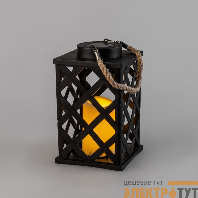 Фонарь декоративный 14х14х24см тепл. бел. корпус плетеный черн. на солнечной батарее Neon-Night 501-145
