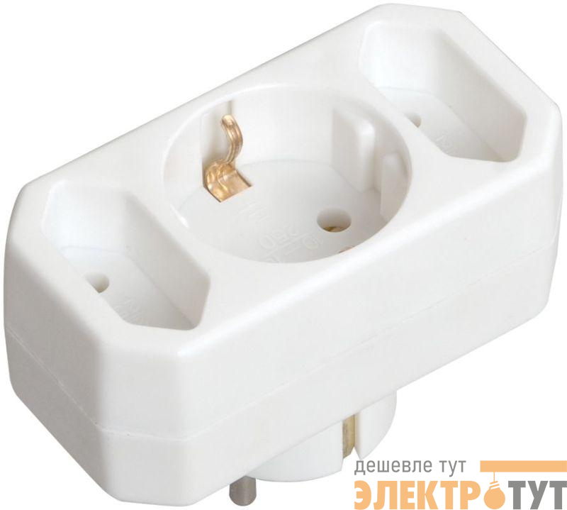 Разветвитель 3-м 16А IP20 Т-01/01-2 1-м кругл. + 2-м плоск. IEK WTP10-16-21