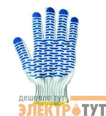 Перчатки х/б с покрытием ПВХ Волна 5 нитей 65-67г син. (пара) SDS 09-0201