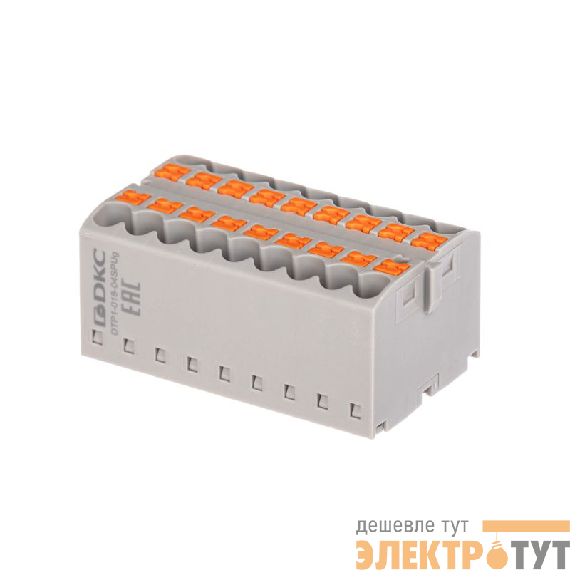 Блок распределительный зажим push-in 18 точек подключения 2.5кв.мм сер. DKC DTP1-018-04SPUG