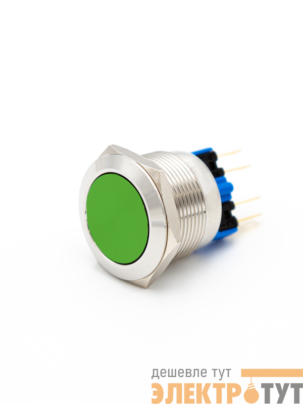 Выключатель кнопочный GQ22-L-11E/G/S 1НО+1НЗ цилиндр d22мм IP65 метал. зел. Электротехник ET020090