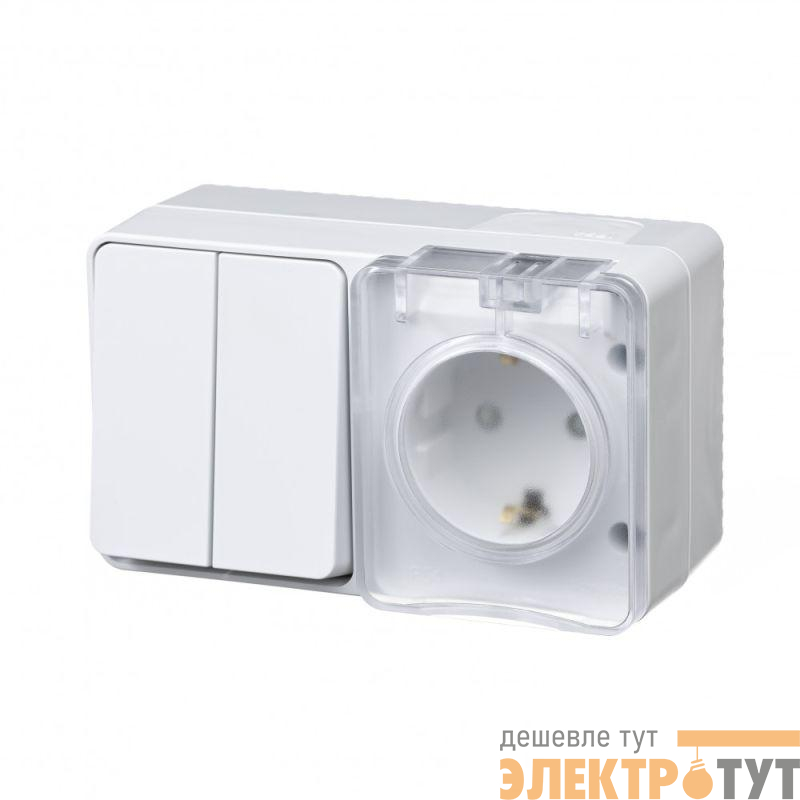 Блок ОП AtlasDesign PROFI IP54 (розетка 1-м 16А заземл. защ. шторки + 2-кл. выключатель 10А) бел. SE ATN540174