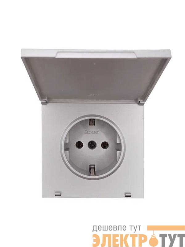 Розетка 1-мест. с/з с крышкой ПБТ СП ZIMA IP20 16А безвинт. зажим сер. матов. LEZARD 704-7488-123BQC