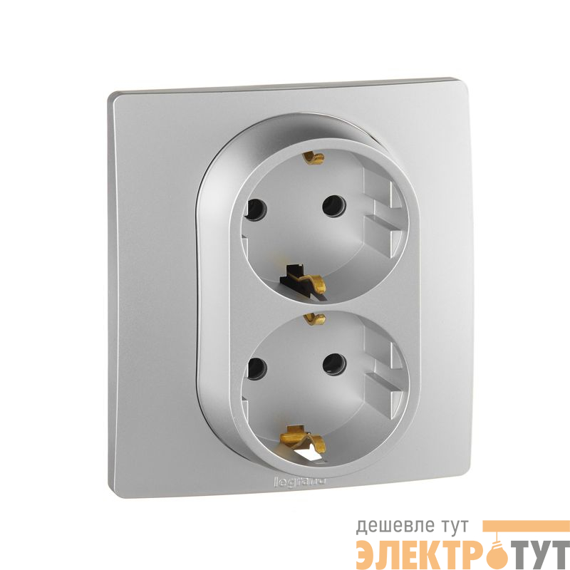 Розетка 2-м СП Etika 16А IP20 250В 2P+E с заземл. немецк. стандарт винт. клеммы в сборе алюм. IEK 672423