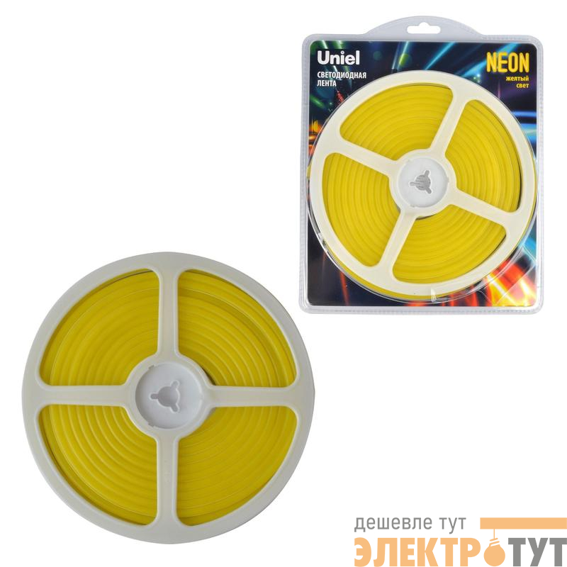Лента светодиодная гибкая ULS-N01-2835-120LED/m-6mm-IP67-DC12V-9W/m-5M-YELLOW NEON (блист. 5м) свет желт. Uniel UL-00009088