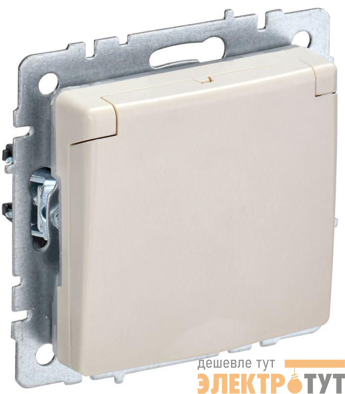 Розетка BRITE РСбш10-3-44-БрКр 16А IP44 с заземл. защ. шторки с крышкой механизм беж. IEK BR-R16-16-44-K10