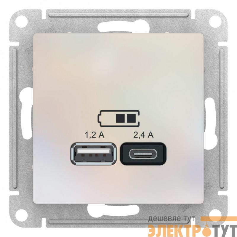 Механизм розетки USB AtlasDesign тип A+C 5В/2.4А 2х5В/1.2А жемчуж. SchE ATN000439