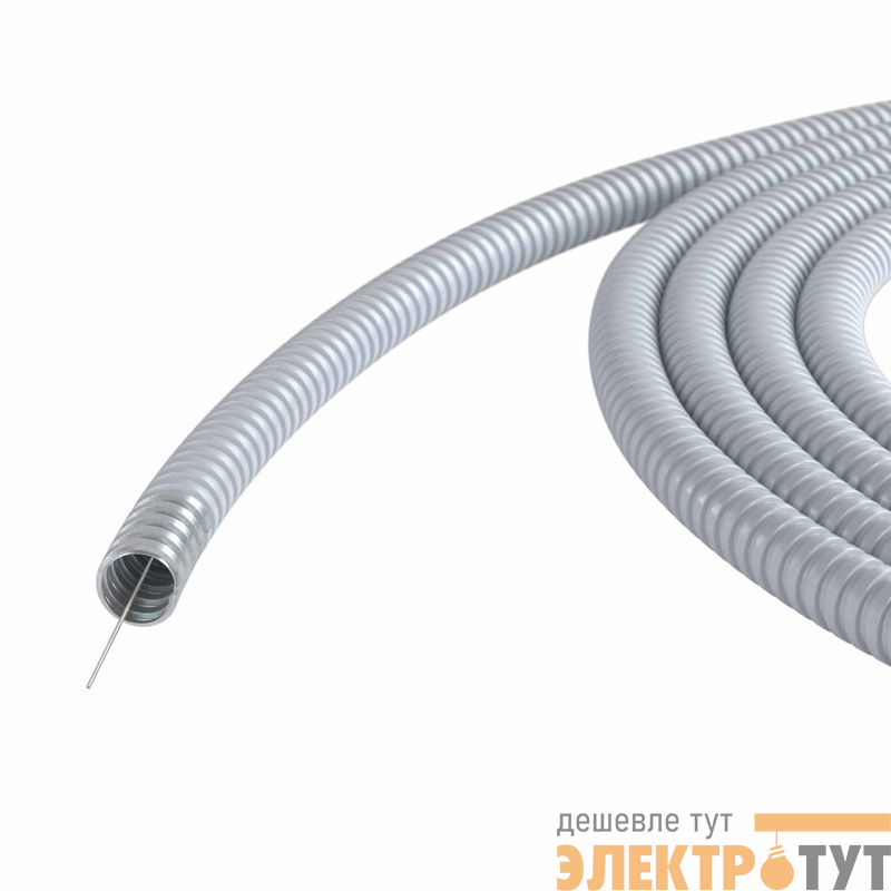 Металлорукав DN 15мм в герметичной ПВХ изоляции Dвн 15.5мм Dнар 19.5 с протяжкой 100м сер. DKC 6071R-015100P