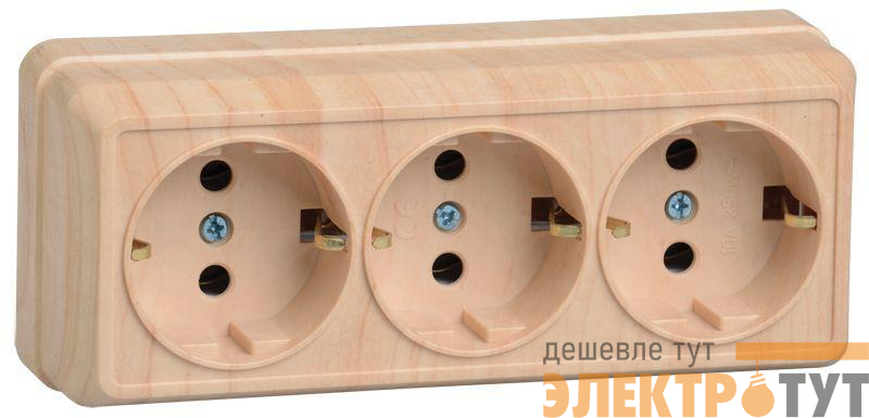 Розетка 3-м ОП Октава РС23-3-ОС 16А IP20 с заземл. сосна GENERICA ERO31-K03-16-DC