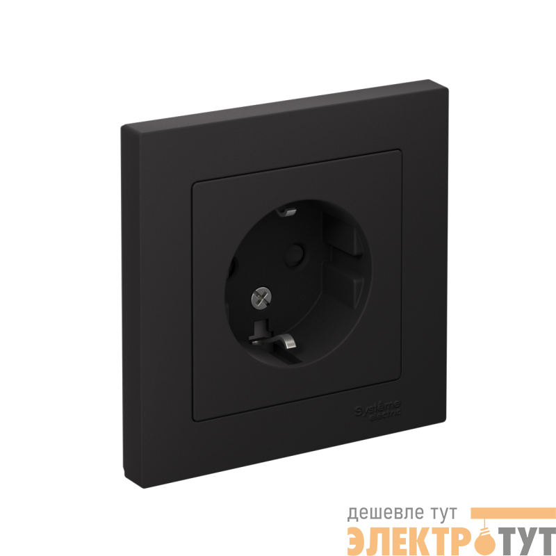 Розетка 1-м СП AtlasDesign 16А IP20 с заземл. защ. шторки в сборе карбон SE ATN001044