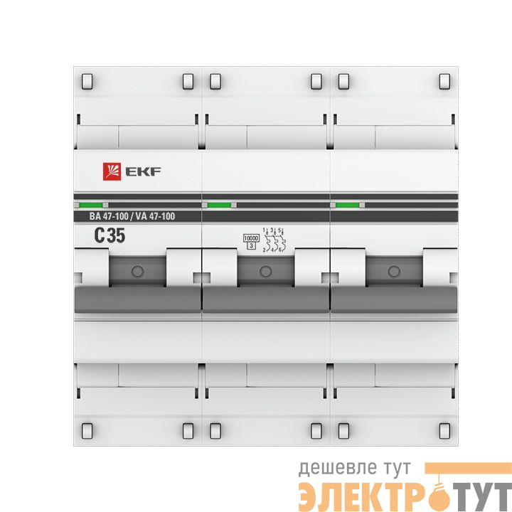 Выключатель автоматический модульный 3п C 35А 10кА ВА 47-100 PROxima EKF mcb47100-3-35C-pro