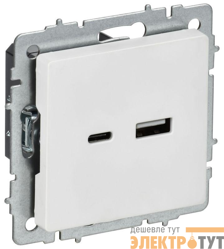 Розетка BRITE РЮ11-1-БрАБ 18Вт USB A+C механизм арктич. бел. IEK BR-U22-018-K91