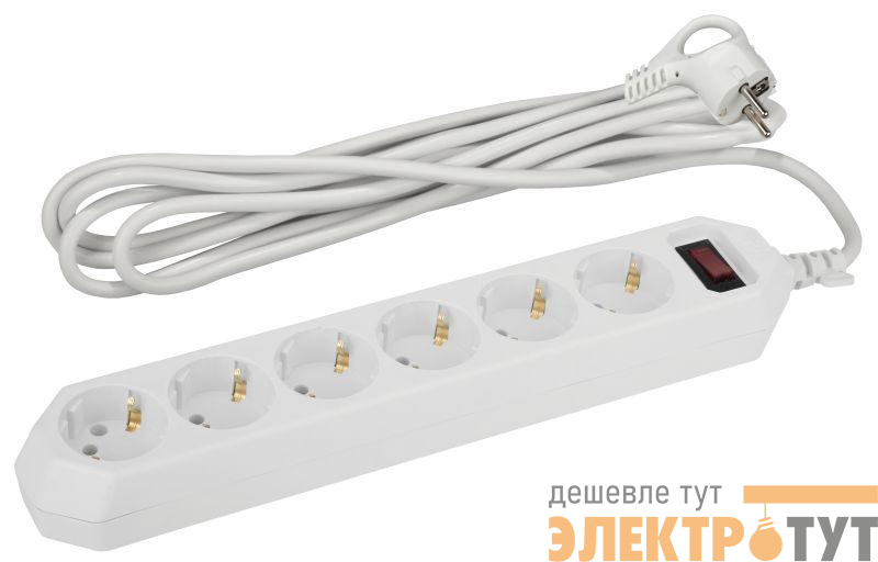 Удлинитель с сетевым фильтром 6х3м с заземл. 10А IP20 USF-6es-3m-W с выкл. с базов. защитой бел. Эра Б0037262