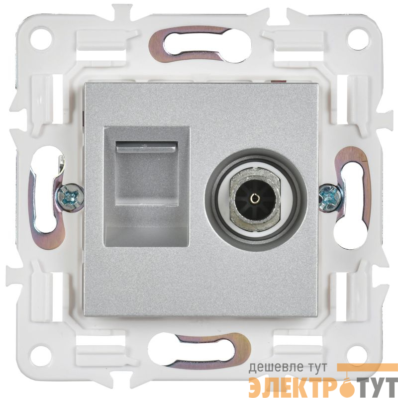 Розетка двойная TV+RJ45 кат.5E SKANDY SK-A14S серебр. IEK SK-AK20-1-K23