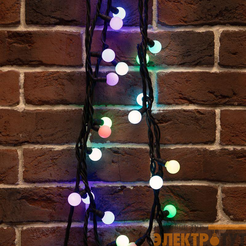 Гирлянда светодиодная "Мультишарики" 10м d17.5мм 80LED RGB 5Вт IP65 провод черн. каучук Neon-Night 303-679