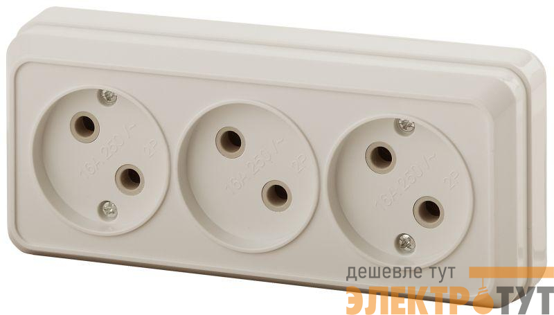 Розетка 3-м ОП Quadro 2-205-02 16А IP20 250В 3х2P сл. кость Intro Б0053813