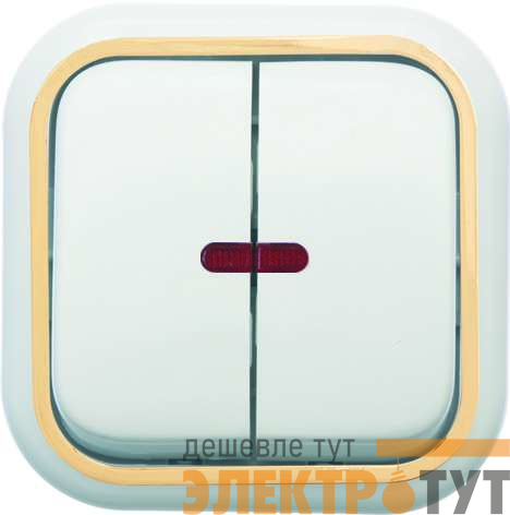 Выключатель 2-кл. ОП Валентина 10А IP20 с индикацией бел./зол. Кунцево 7637