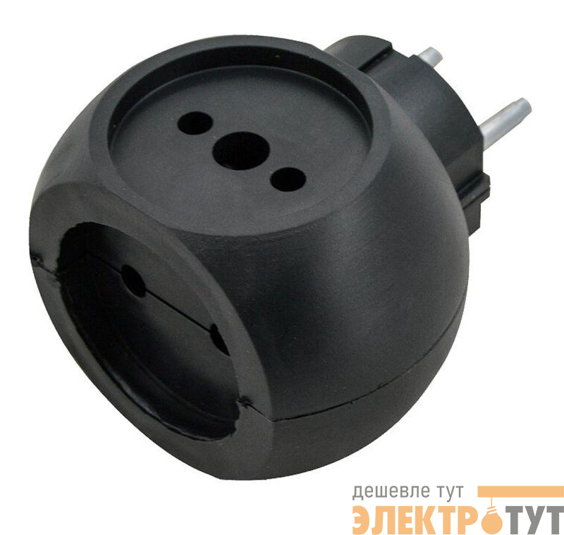 Разветвитель сетевой 10А (тройник) шар РВ-043 10А Si 1/3С-Bl черн. Volsten 13919