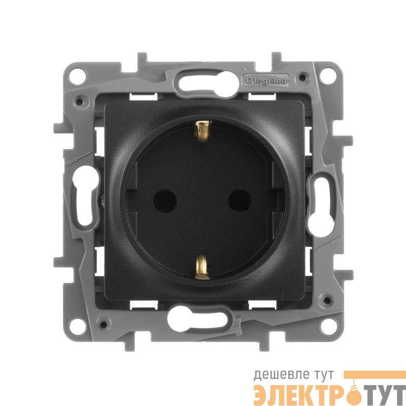 Розетка 1-м СП Etika 16А IP31 250В 2P+E с заземл. защ. шторки немецк. стандарт винтов. клеммы механизм антрацит Leg 672622