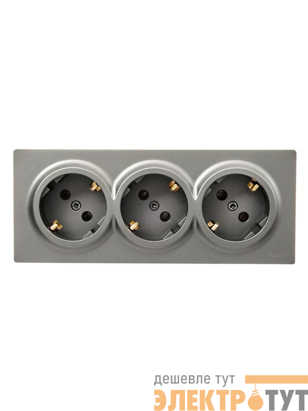 Розетка 3-м ОП LETO с заземл. закрытый корпус ПБТ платина LEZARD 752-3500-127BUP