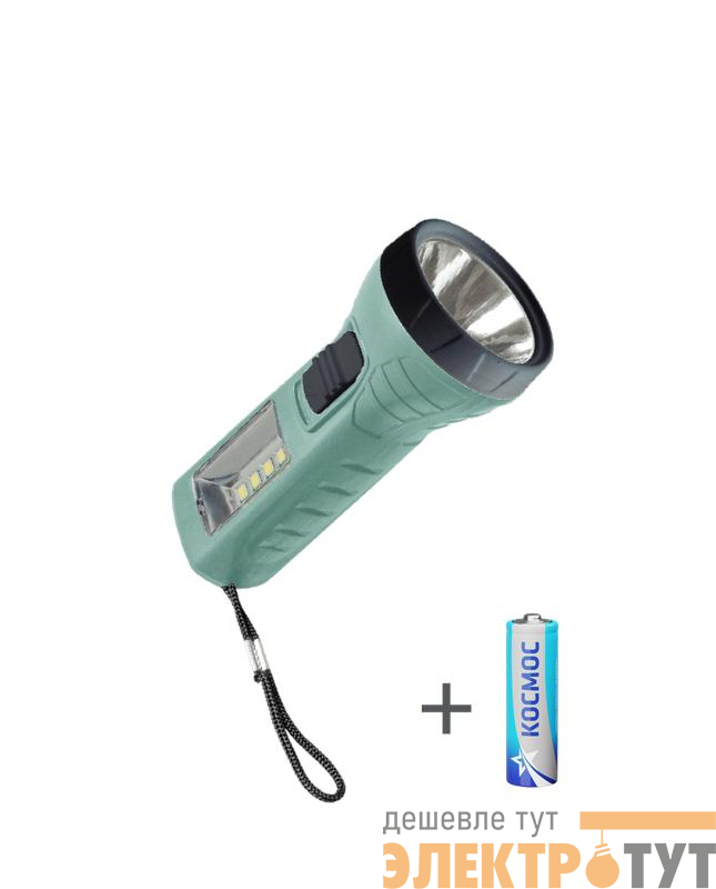 Фонарь ручной 0.5Вт LED+4SMD(1Вт) 1xAA (R6) корпус ABS-пластик ремешок ручной КОСМОС KOC123B