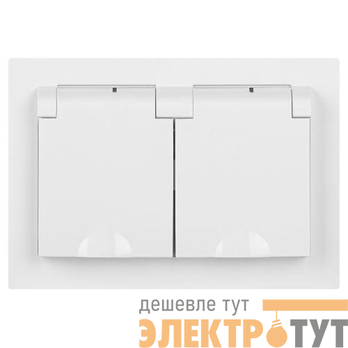 Розетка 2-м СП Accent 6-210-01 16А IP44 250В 2P+E Schuko с крышками защ. шторки AL/CU бел. Intro Б0063577