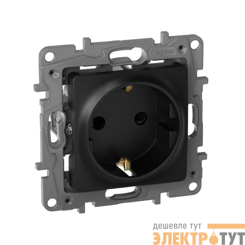 Розетка 1-м СП Etika 16А IP31 250В 2P+E с заземл. защ. шторки немецк. стандарт винтов. клеммы механизм антрацит IEK 672622