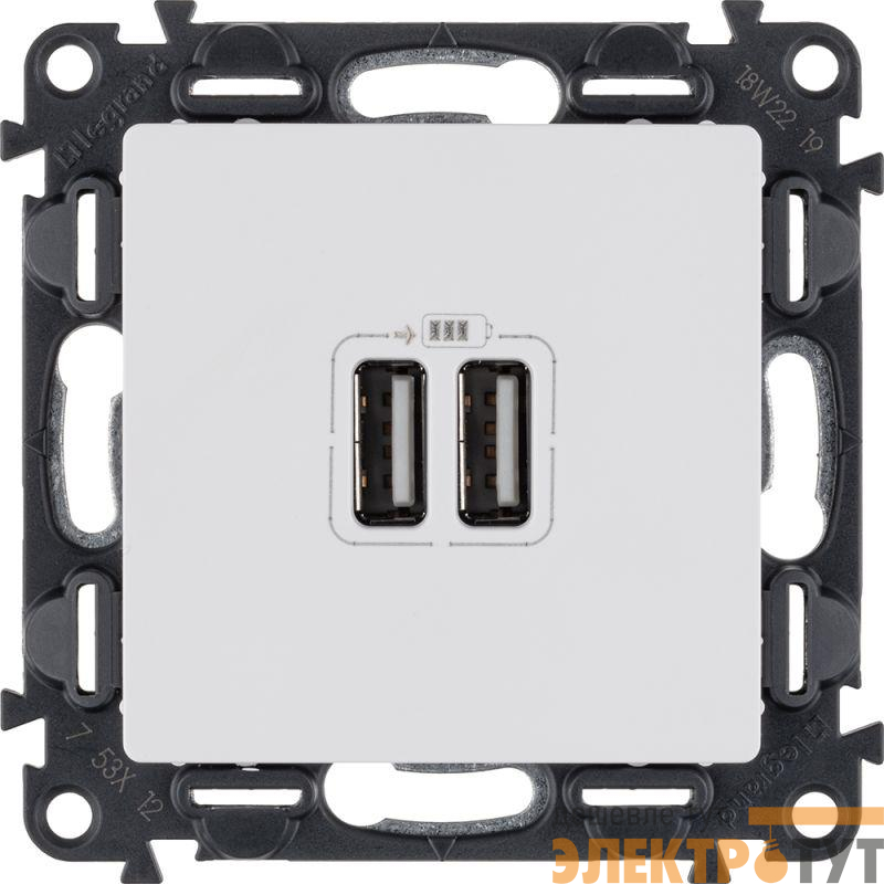 Розетка USB 2-м Valena Life 240В/5В 2400мА с лицев. панелью механизм бел. Leg 753412