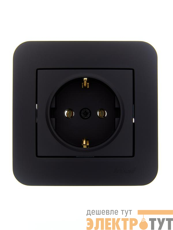 Розетка 1-м СП ASTI 16А IP20 с заземл. термопласт в сборе черн. бархат. LEZARD 7081-4242-122B