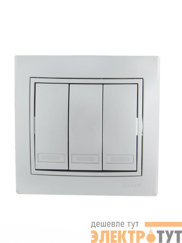 Выключатель 3-кл. СП Mira 10А IP20 со вставкой сер. метал. LEZARD 701-1010-109