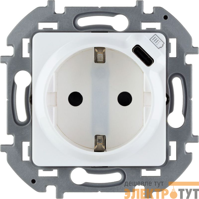 Розетка 1-м СП Inspiria 16А IP20 250В 2P+E немецк. стандарт с заряд. устр. USB тип C 1.5А 5В механизм бел. IEK 673770