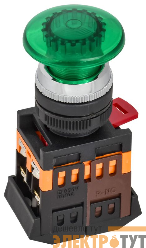 Кнопка "Грибок" AELA-22 d22мм 1НО+1НЗ 240В неон зел. GENERICA BBG20-AELA-K06