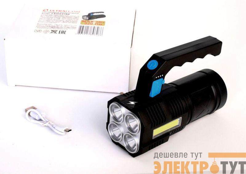 Фонарь аккумуляторный LED53766 4В 4LED+COB 3Вт 4 режима USB бокс черн. Ultraflash 15017