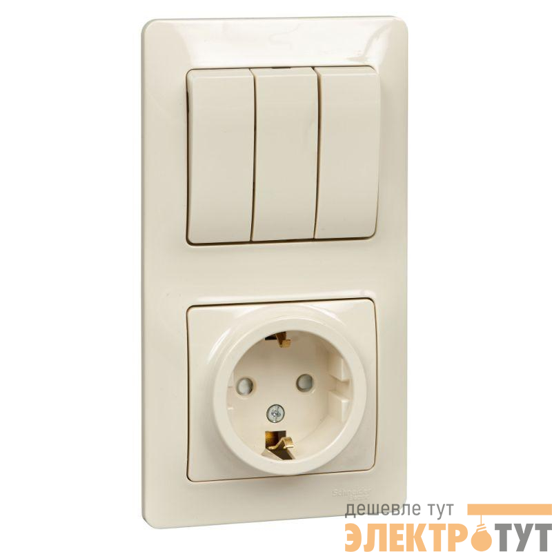Блок комбинированный Glossa (розетка с заземл. защ. шторки + 3-кл. выкл.) беж. SE GSL000278