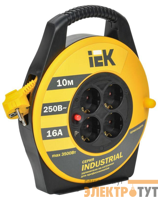 Удлинитель на катушке 4х10м с заземл. 16А IP20 Industrial УК10 3х1.5 термозащита IEK WKP15-16-04-10