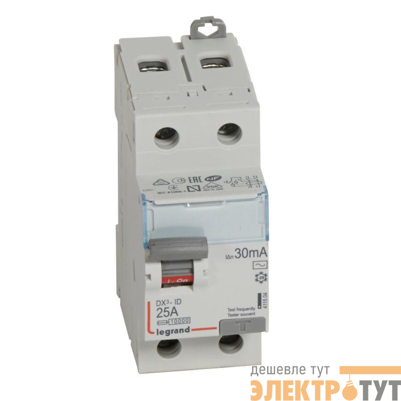 Выключатель дифференциального тока (УЗО) 2п 25А 30мА тип AC DX3 Leg 411504