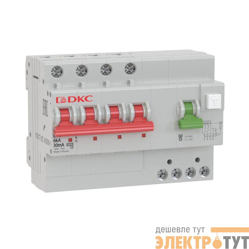 Выключатель автоматический дифференциального тока с защитой от сверхтоков YON MDV63-42C20-A 4п 30мА DKC MDV63-42C20-A