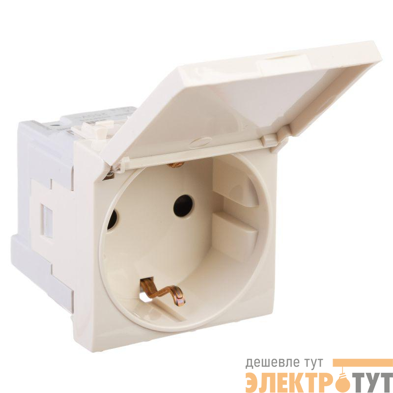 Розетка 1-м 2мод. Avanti "Ванильная дымка" 16А IP41 2P+E защ. шторки с крышкой беж. DKC 4405012