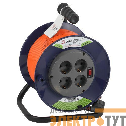Удлинитель на пластик. катушке 4х30м с заземл. 16А IP20 RPx-4es-3х1.5-30m ПВС 3х1.5 Эра Б0043056